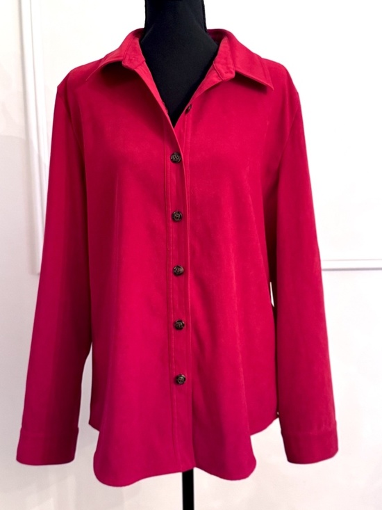 Talbots Tops - Talbots Medium Red Velveteen Stretch Button Down Shirt Collared Long Sleeve Top